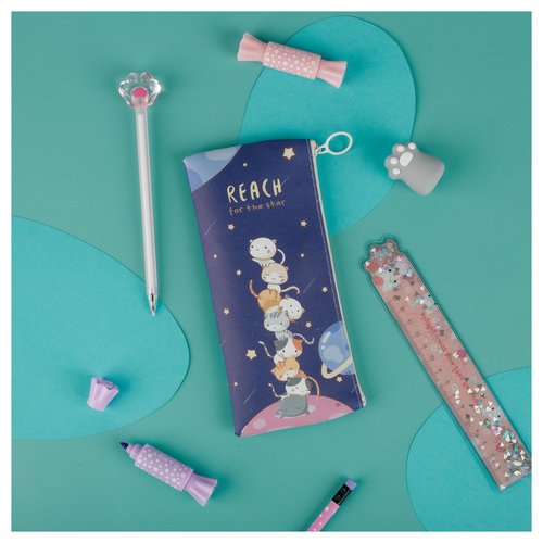 Пенал мягкий Meshu Space cats 20х10 см искусственная кожа 220₽