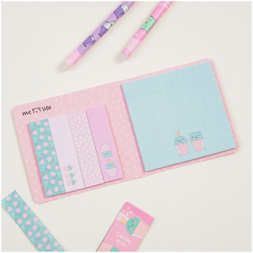 Флажки-закладки и самоклеящиеся блоки в наборе Meshu Sweet mono Catcus, 74х74 мм, 60х15 мм, 25л