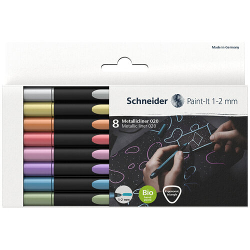 Набор капиллярных металлизированных ручек Schneider Paint-It 020, 8 цветов, 1-2 мм