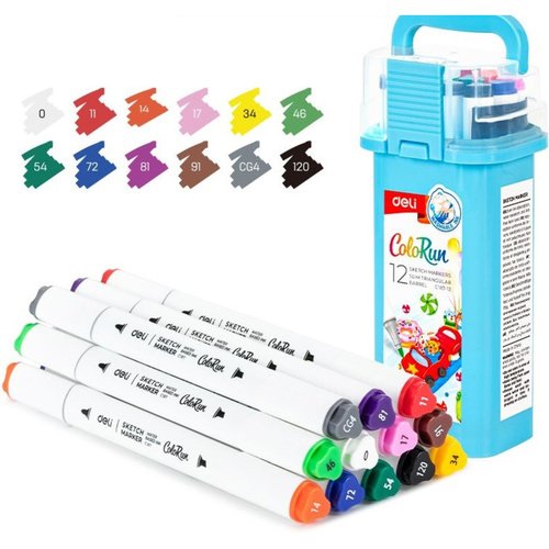 Набор маркеров для скетчинга Deli ColoRun 11 мм 150 мм трехгранный двойной наконечник 1-5 мм 12 штук 650₽