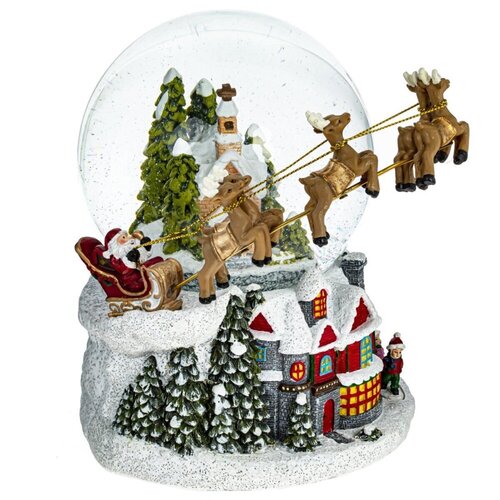 Фигурка декоративная в стеклянном шаре Remeco Дом и Дед Мороз подсветка музыка вьюга D11см 145х17х16 см 794156 3145₽