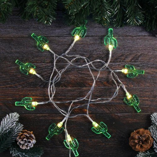 Гирлянда светодиодная нить Льдинка Кактус, 10л, 2м, на батарейках, постоянное свечение, теплый белый 213163