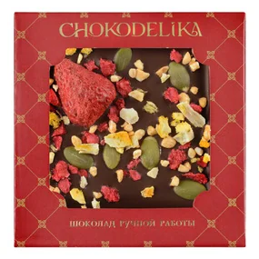 Шоколад Chokodelika темный с украшением Клубника и апельсин, 35 гр