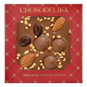 Шоколад Chokodelika молочный с украшением Миндаль и кофе, 35 гр
