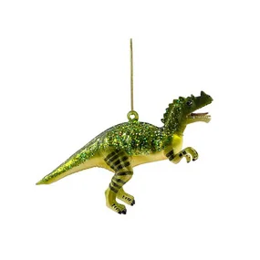 Елочная игрушка Динозавр, зеленый, 15 см, стекло