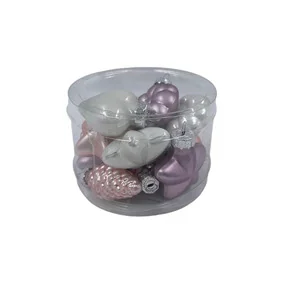 Набор стеклянных украшений Christmas Deluxe: шишка/звезда/сердце/цветок,  белый/розовый/лавандовый, 4 см, 12 штук