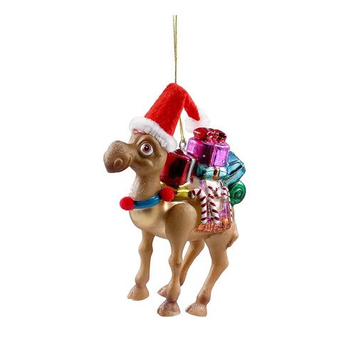 Елочная игрушка Верблюд с подарками коричневый 13 см 395₽