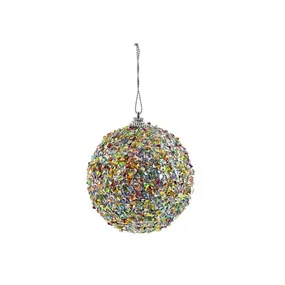 Елочная игрушка шар серебро с разноцветными кристалликами, 8 см
