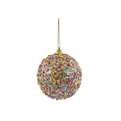 Елочная игрушка шар шампань с разноцветными звездочками 8 см 90₽