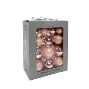 Набор розовых стеклянных шаров в коробке, 26 штук