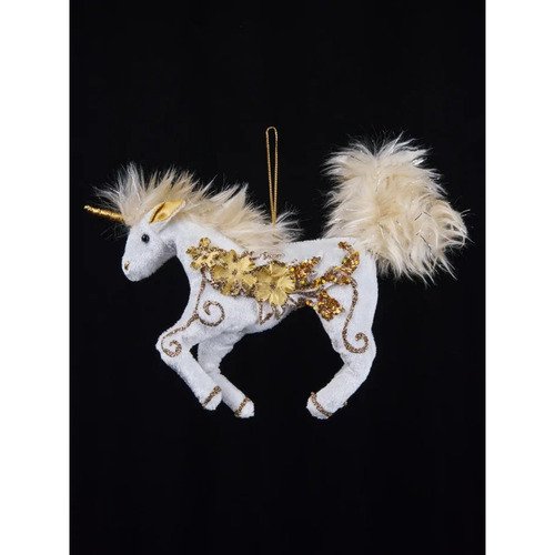 Премиум елочная игрушка Eдинорог белый с золотым декором 25х25 см 1065₽