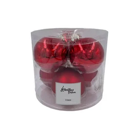 Набор красных стеклянных шаров в прозрачной упаковке, 8 см, 6 штук