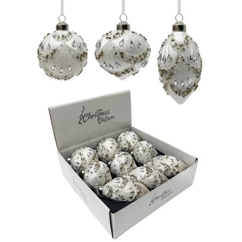 Шаркапляшар-луковка стеклянный ChristmasDeLuxe белый с узором 8 см 3 вида 195₽