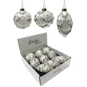 Шар/капля/шар-луковка стеклянный ChristmasDeLuxe белый с узором, 8 см, 3 вида