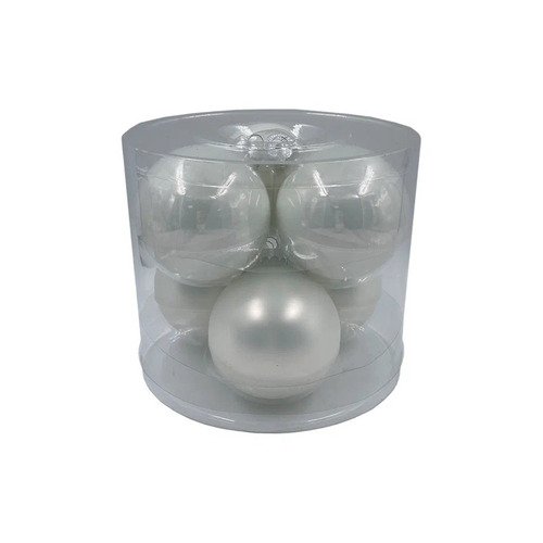 Набор белых стеклянных шаров в прозрачной упаковке 8 см 6 штук 395₽