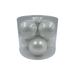 Набор белых стеклянных шаров в прозрачной упаковке, 8 см, 6 штук