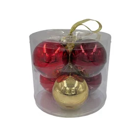 Набор стеклянных шаров красный/бордовый/золото в прозрачной упаковке, 8 см, 6 штук