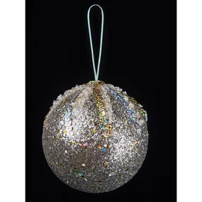 Премиум елочная игрушка Шар шампань с глиттером, цветными пайетками и бусинами, 10 см
