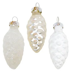 Связка из 3 стеклянных шишек ChristmasDeLuxe ø 3 см первый снег 2 вида