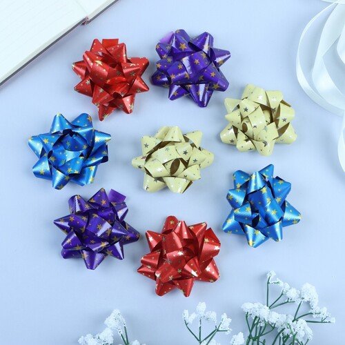 Бант-звезда 75 - 8 шт металик с рисунком микс 2952020 90₽