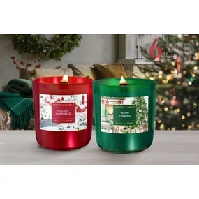 Свеча ароматизированная в стакане BARTEK - Зимнее Время с деревянным фитилем, 150 гр 