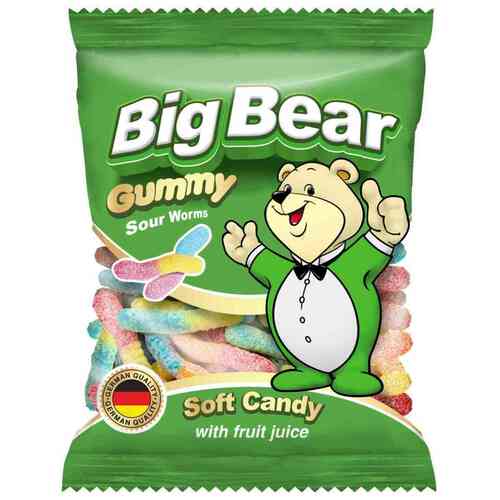 Жевательный мармелад BIG BEAR Кислые Червячки с фруктовым соком 80 гр 120₽