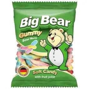 Жевательный мармелад BIG BEAR Кислые Червячки с фруктовым соком, 80 гр.