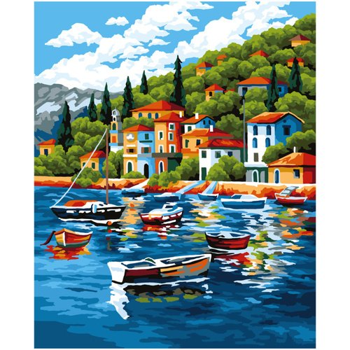 Картина по номерам на холсте Три Совы Рыбацкая деревня на побережье 40х50 см 1400₽