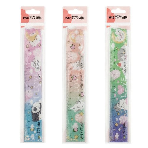 Линейка Meshu Cute Cats ПВХ с блестками в ассортименте 15 см 350₽
