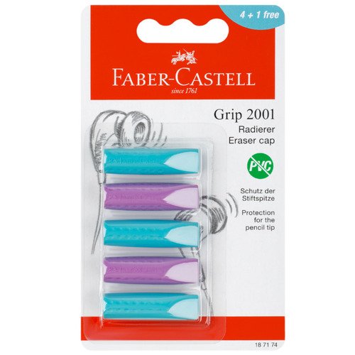 Набор ластиков-колпачков Faber-Castell Grip 2001 трехгранные бирюза-сирень 901515 мм 5 шт 470₽