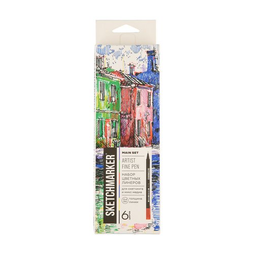 Набор цветных линеров Sketchmarker Artist Fine Pen Main 6 цветов в картонной упаковке 410₽