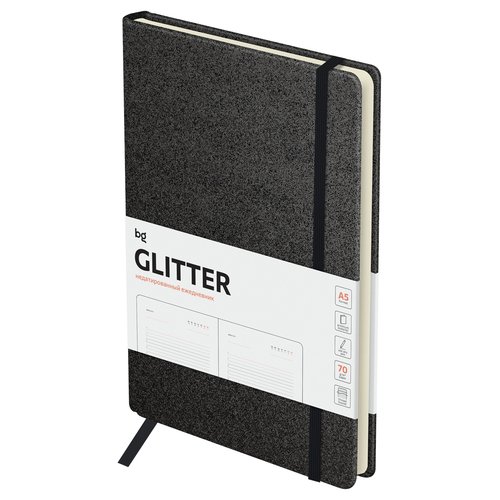 Ежедневник недатированный BG Glitter Black А5 136 листов твердый переплет на резинке черный 800₽
