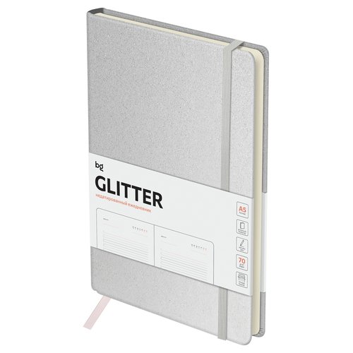 Ежедневник недатированный BG Glitter White А5 136 листов твердый переплет на резинке белый 800₽