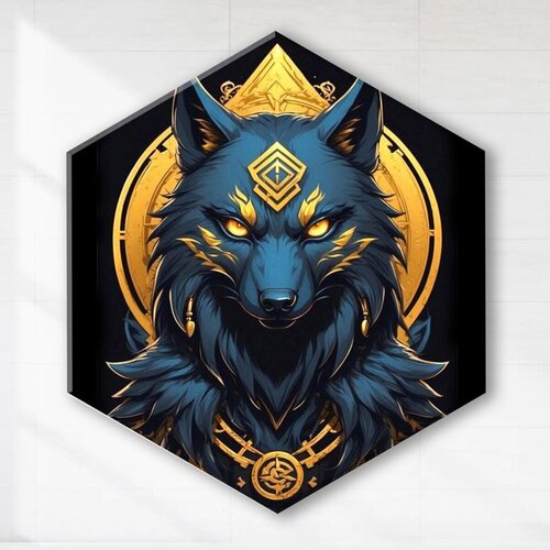 Картина по номерам чёрный холст с поталью Гексагон 37х32см Тотемное животное волк 13 цветов 1500₽
