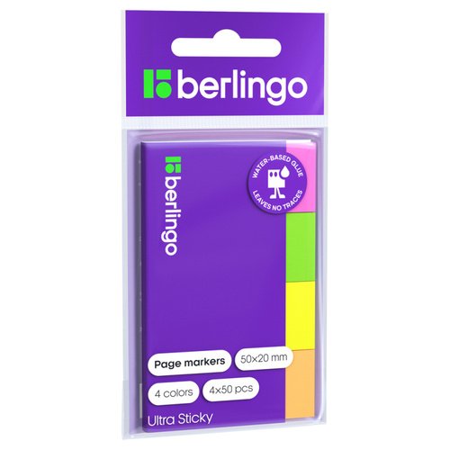 Флажки-закладки Berlingo Ultra Sticky 20 50 мм 50 листов 4 неоновых цвета 220₽
