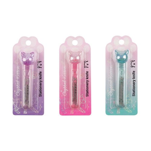 Нож канцелярский 9мм Meshu Crystal Kitten блистер европодвес ассорти 240₽