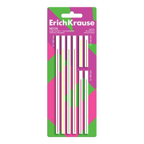 Клейкие закладки пластиковые Neon 5x140 мм 5x45 мм 5x90 мм 160 листов 4 цвета 350₽