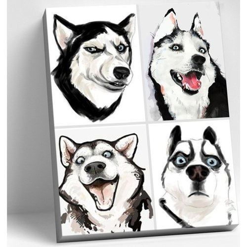 Картина по номерам МЕМЧИКИ ХАСКИ-ШУТНИК 11 цветов 40х50 см 1400₽