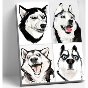 Картина по номерам МЕМЧИКИ. ХАСКИ-ШУТНИК, 11 цветов,  40х50 см