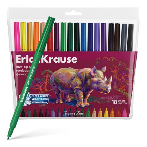 Фломастеры ErichKrause Safari Ultra Washable 18 цветов 550₽