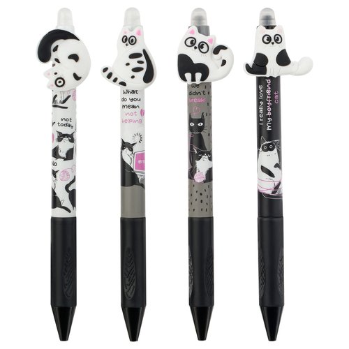 Ручка гелевая стираемая автоматическая Meshu Funny cats синяя 05 мм корпус ассорти с топпером 240₽