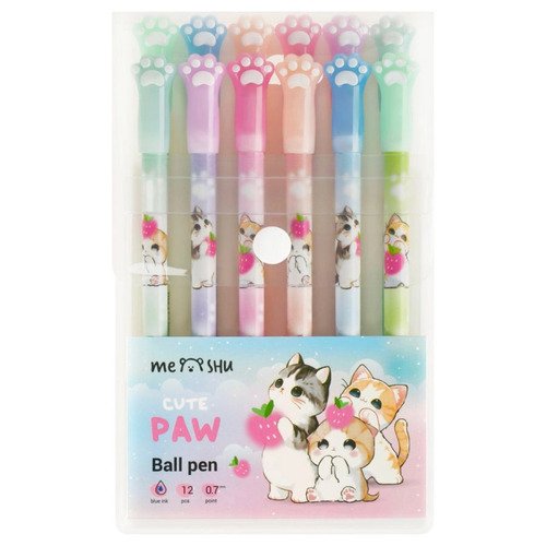 Набор шариковых ручек Paw 12шт синие 07мм корпус ассорти европодвес 480₽