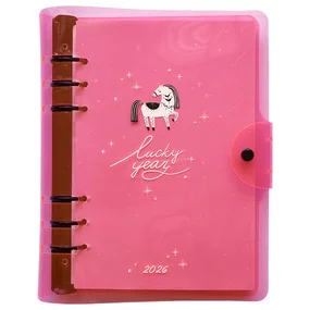 Ежедневник, датированный 2026, Infolio, 180x230 мм, 320 стр., кольцевой механизм, пластик, Lucky, розовый