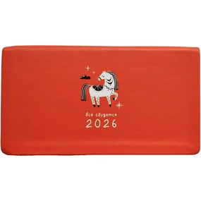 Еженедельник, датированный 2026, Infolio, 160x90мм, 128стр, твердая, Lucky, красный