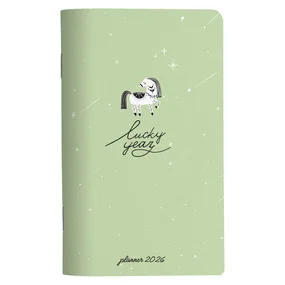 Планнер, датированный 2026, Be Smart, 108х175 мм, 32 л., мягкий переплет, скрепка, Lucky, зеленый