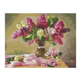 Алмазная мозаика ТРИ СОВЫ Букет сирени, 40х50см, холст на деревянном подрамнике, картонная коробка с пластиковой ручкой