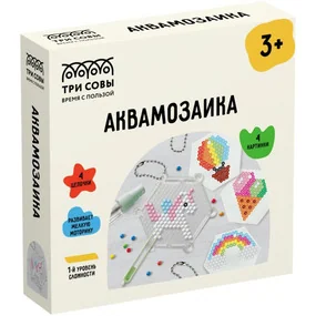 Аквамозаика ТРИ СОВЫ Единорог, набор инструментов, трафареты, картонная коробка 12х12см