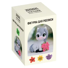 Набор для росписи фигурки из гипса ТРИ СОВЫ Лошадка с цветами, высота фигурки 7 см, с красками и кистью, картонная коробка