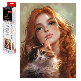 Алмазная мозаика Рыженькая с кошечкой, размер: 30x40см