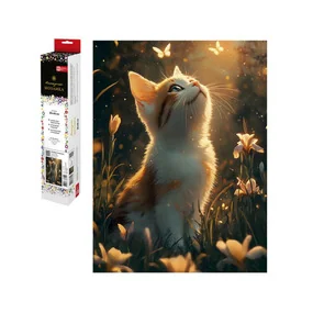 Алмазная мозаика Котенок и бабочки, размер: 30х40см